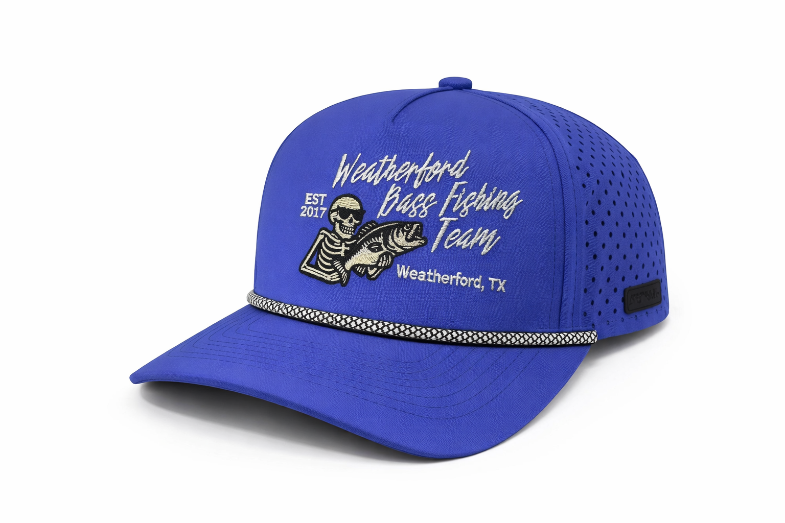 Blue rope cap with Weatherford Bass Fishing Team embroidery