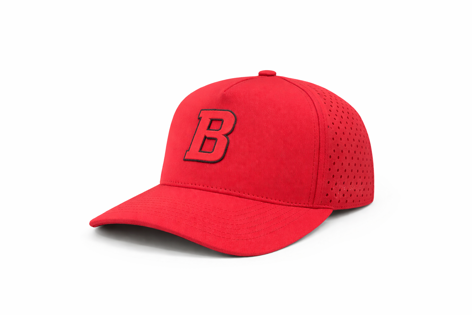 Red performance cap with embroidered B letter