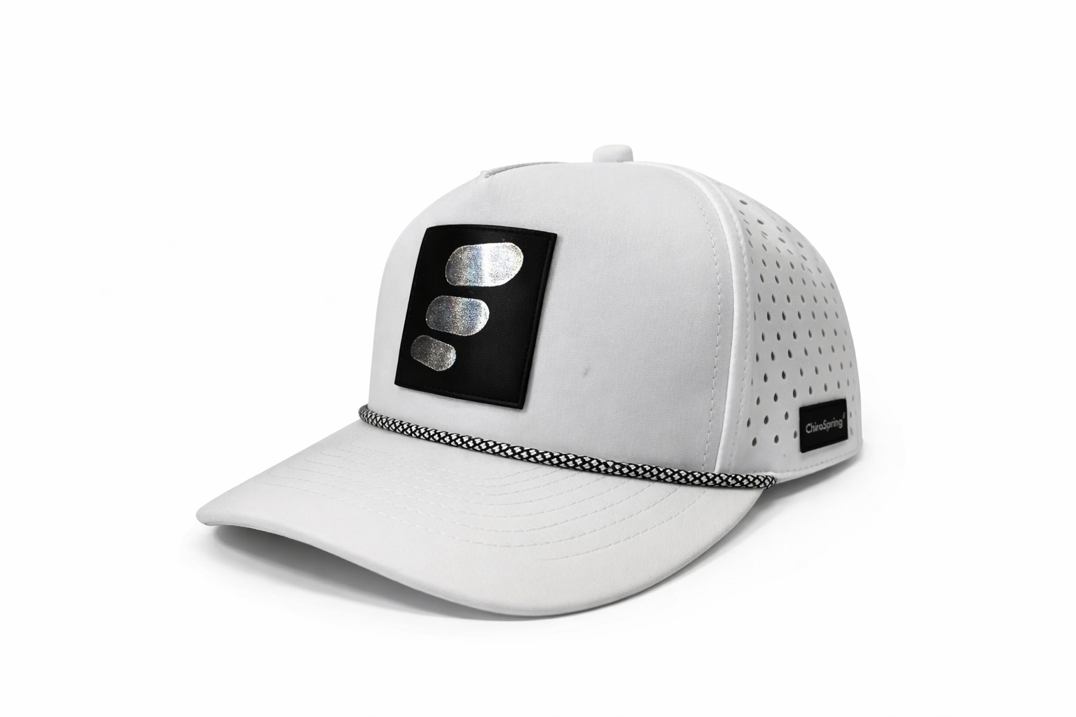 White performance cap with holographic patch